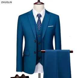 Erkekler için Düğün Takımları Zarif Blazers Set 3 Parçalı Lüks Business Resmi Yelek Pantolonu Tam Katlar Ceketler 240420