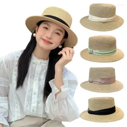 Geniş Memlu Şapkalar El yapımı hasır şapka Zarif Bowknot Dekorasyonlu Güneş Kadınlar Partisi İngiliz Plajı Leydi Örme