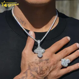 Lśniąca biżuteria Hiphop Moissanite Wiselan 925 Srebrny Baguette Cut Diamond Cross Cross dla mężczyzn i biżuterii Womendesigner