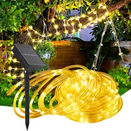 Dekorationer utomhus LED Solar Tube Rope Fairy Light Waterproof Christmull Decoration String Light For Garden Fence Yard Balcony