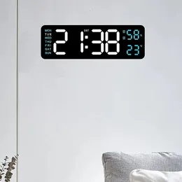 9 Inch Plug-in Use Large Digital Wall Clock Temperature Humidity Week 2 Alarm Auto Dimmer Snooze 12/24H DST Desk LED Alarm Clock 240417