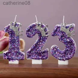 Velas YXYMCF Crianças de aniversário Velas de aniversário 0-9 Número Purple Crown Princess Cake Candle Decorativa para Decoração de Bolo Partido D240429