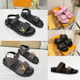 Designer SUNSET COMFORT Flat Sandals PASEO FLAT MULE Slippers DOM DIA Gold Buckle Denim Pool Slides Women Beach Sandal