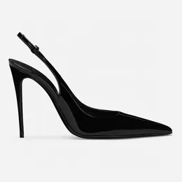 Designer shoes with pointed toe, slim high heels, women's sandals, formal shoes, patent leather, shallow cut, hollowed out heel strap, sexy single shoes