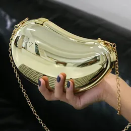 DrawString Acrylic Shell Form Clutch Bag Women Evening Party Cute Metal Shiny Purse Gold Silver Handväska Kvalitet 2024