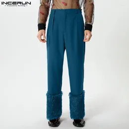 Męskie spodnie Inderun Men Plush Patchwork Button Lose zwykłe proste spodnie uliczne 2024 Osobowość mody Pantalon S-5xl