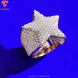 Dostosowany S925 Srebrny lodowany pierścień gwiazdy Chunky Gold Slated VVS Moissanite Diamond Index Kubańskie pierścienie biżuterii mody dla mężczyzn