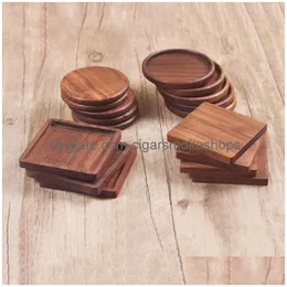 Tea Trays Solid Wood Coasters Cup Tools Insated Drinking Pads Black Walnut Teapot Table Mats Home Desk Decoration Drop Delivery Garden Dh3De