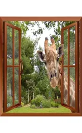 3D -Effekt -Fensteransicht Neugierige Giraffe stecken den Kopf in Fenster gefälschte Fenster Wandaufkleber Abnehmbares Wandtastkal 2012036674829