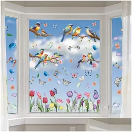 Window Stickers Electrostatic Colorf Spring Set With Flowers Birds Butterflies Waterproof Pvc Decoration For Glass Drop Delivery Hom Dhkii