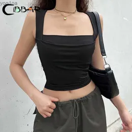 Kadın Tankları Camis Cibbar Katı Zarif Square Boyun Üstü Üstü Kişellik Sıkı Tank Top Temel Sıradan Kadın Tank Top Harajuku Y2K Vintage T-Shirtl240429