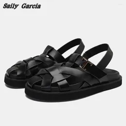 Scarpe casual vera pelle di cuoio cinghia Sandali cavi sandali estivi Roma Roma Piattaforma rotonda Piattaforma