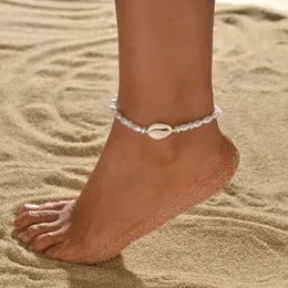 Cavigliere bohémien imitazione perla caviglia per le donne spiaggia estate conchine perle in pietra