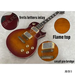 STOCKING! ELECTRIC Guitar Tobacco Burst Flame Top Small Pin Bridge No PickGaurd Body Back com trastes Formado Letters Relic Work