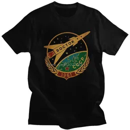 Erkek Tişörtler Vintage CCCP Sovyetler Birliği Vostok T Shirt Erkekler Pamuk 1961 Gagarin SSCR T-Shirt Kısa Slved Rusya Astronot Propagan TS T240425