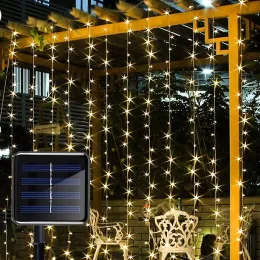 Decorações LED LUZES DE CORTULA SOLAR CURTA LUZES DE COBER LUBRO DE Lâmpada Solar Solar Fairy Garland para Garden Party Patio Terrace Camping Decor