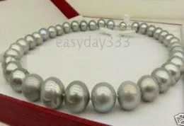 Fine Pearl Jewelry 18inches 1213MM high quality gray pearls Strings necklace14k7311172