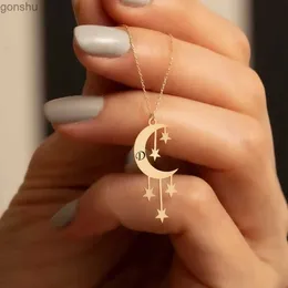 Anhänger Halsketten benutzerdefinierte geschnitzte Buchstaben Halskette für Frauen personalisierte Stern und Mond Anhänger Edelstahl Gold Halskette Juwely Geschenk Direkter Versandwx