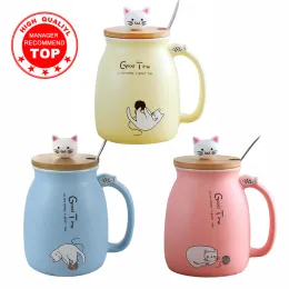 Setler Creative Renk Cat Heatressistan Mug Karikatür Kapak 450ml fincan kedi yavrusu kahve seramik kupaları Çocuk Kupası Ofis İçilmeleri Hediyesi