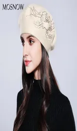 Mosnow Bonnet femme women beret cottonウール新しいニットファッションフラワー2017冬の帽子のための冬の帽子MZ7419932926