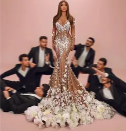 Celebrity Dess Dress Long Dress Yousef Aljasmi O-Gobes Longo Manga Longa Mermaid Flor Apliquestransparent Kylie Jenner Vestido Longo Longo Kim Kardashian Cloth Cloth Cloth