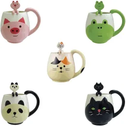 Set tazza e cucchiaio da gatto da 12 once, volpe/panda/maiale/tazza di orso/rana, tazza animale carina per latte, caffè, acqua potabile