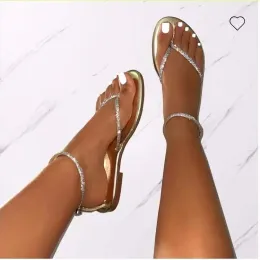 Terlik Yeni Rhinestone Dekor Toe Post tanga Flipflops Kadın Slaytlar Açık Slips Beach Sandalet 2023 Yaz Yeni Kadın Terlikleri