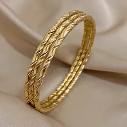 3pcs Gold Color Twist Stainless Steel Bangle Bracelet Chic Classic Tibetan Buddha Bracelet Golden Stacked Bangles For Women 240428