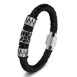 Charm Bracelets TYO Punk 2 Styles Stainless Steel Genuine Leather Bracelet With Magnet Buckle Geometric Pattern Neo-Gothic Jewelry Drop