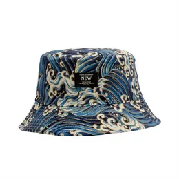 Wide Brim Hats Bucket Hats Wave double-sided bucket hat sun protection folding and breathable fisherman hat mens summer hiking beach Panama Bob Cs J240429