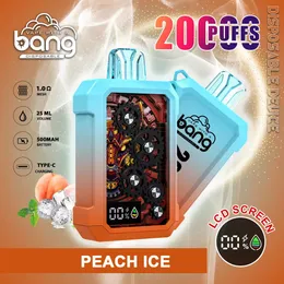 Puff 20K Bang 20000 Puffs LCD -Bildschirm Vape verfügbar E -Zigaretten 0% 2% 3% 5% 25 ml vorgefüllter Pod 500 mAh wiederaufladbarer Batterie -Stift -Vaper Digitalanzeigegerät