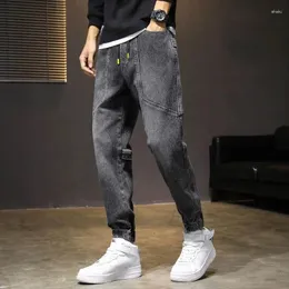 Men's Jeans Man Cowboy Pants Stretch Trousers Gray With Pockets Elastic Cropped Spandex Large Size Cotton Big Baggy Luxury