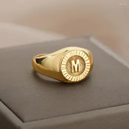 Rings Cluster Fashion A-Z Letter Ring Copper Plated 18k Gold Disc per amanti maschi e femmine Birthday Apertura regolabile