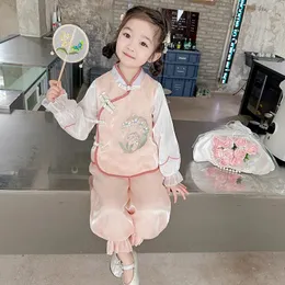 Giyim setleri kızlar set Çin antik süper peri hanfu çocuk kız kostüm tang takım elbise üst pantolon 2ps tarzı bebek kıyafetleri