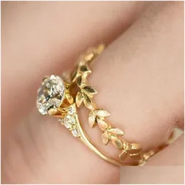 Bandringe exquisites Blattgold weißer Zirkon Ehering Set Fashion Einfache zierliche Liebhaber Geschenke fein Schmuck Drop Lieferung DHMPz