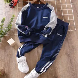 Kläder sätter vårens höstpojkar kontrast Alfabetet Träning Sweatshirt randig Sweatpant School Kids Tracksuit Child Outfit Jogger Set 3-14