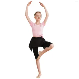 Roupas conjuntos de roupas para crianças garotas de dança de ballet tops tops de cor sólida de manga curta com chiffon skirted leggings calntskirt