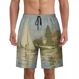 Mäns shorts regattor på Argenteuil av Claude Monet Print Swim Trunks Quick Dry Swimwear Beach Board French Art Boardshorts