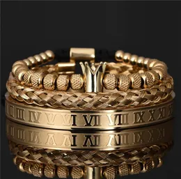 3PCSSet Luxury Romera Royal Crown Charm Armband Men rostfritt stål Geometri Pulseiras Öppna justerbara armband Par smycken G2182278