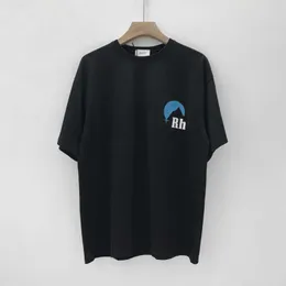 Moda Rhuder Brand Designer Rous Street Tide Snow Mountain Sunset Imprima camiseta casual redonda de manga curta com 1: 1 logotipo