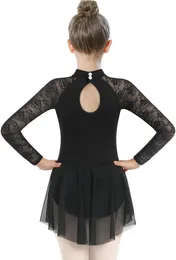 Stage Wear Girls Dance Ballet Leotard With Skirt Big Lace Sleeves Ballerina Dancewear