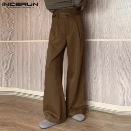 Mäns byxor Incerun 2024 Korean Style Men Pantalons Leisure midja Crossover Design Långt snygga manliga raka benbyxor S-5XL