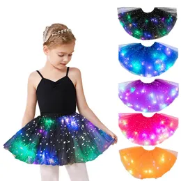 YOMDID Girls Tutu Skirts With Neon LED Light Glow Princess Ballet Stage Dance Short Dress Kids Fairy Miniskirt Birthday Gifts 240429