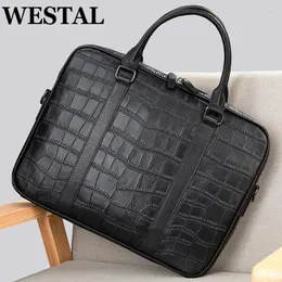 Портфазы Westal Croco Design Leather 15 '' Сумки для ноутбуков мужской исполнительный портфель Portafolio Business Men для документов