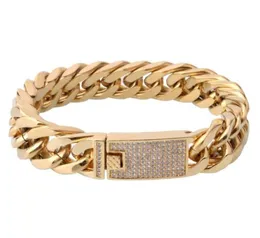 Länkkedjedesign rostfritt stål armband 15mm 711 tum Curb Cuban Gold Color Armband för män kvinnor66605877633557