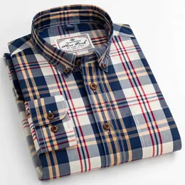 Men's Casual Shirts England Style Contrast Casual Checkered Shirts Pocketless Button-down Soft 100% Cotton Long Slve Standard-fit Plaid Shirt T240428