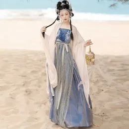 Etniska kläder Floral Vuxen Hanfu Set för sommar Traditionell Tang-dynastin Hezi kjol elegant flödande sagande antik stil