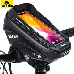 WILD MAN Rainproof Bike Bag Front Bicycle Handlebar Bag Touch Screen Cycling Phone Bag 7.0 Inch Phone Case Mtb Accessories 240429