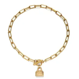 Anhänger Halskette Edelstahl -Papierklammkette Umschüttung Handtasche Halskette für Frauen OT Schnalle Schloss Schmuck 9579615