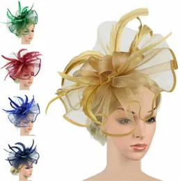 Wide Brim Hats Bucket Hats Top Grade Women Big Flower Fascinator Hair Clip Feathers Top Hat Wedding Royal Ascot Race Accessories Headbands for Women Y240426